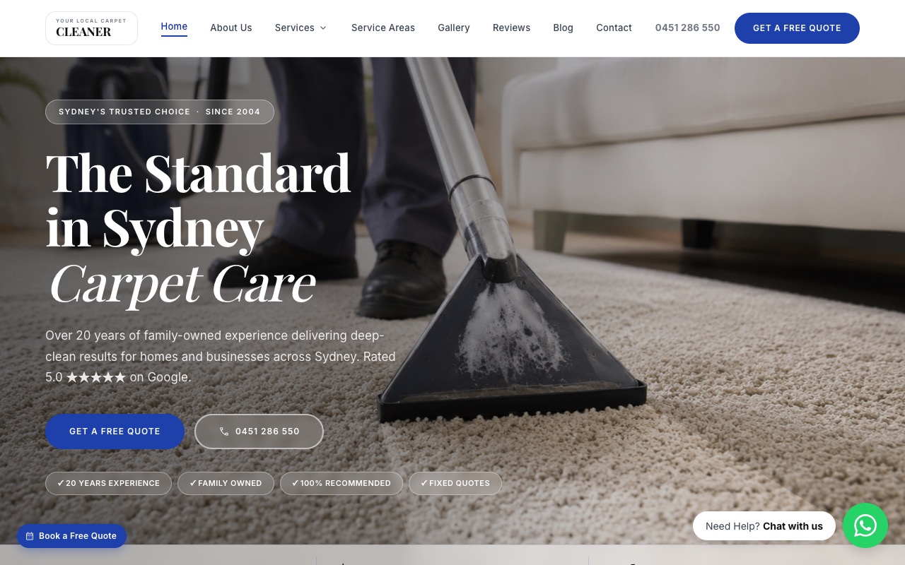 Your Local Carpet Cleaner website homepage design